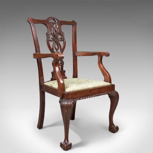 Antique Carver Chair, Victorian Chippendale Revival, C.1890