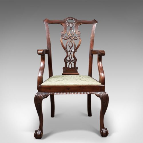 fig 1. Antique Carver Chair, Victorian Chippendale Revival, c.1890