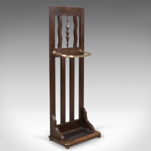 Antique Stick Stand, Edwardian Oak Hall Valet C.1910