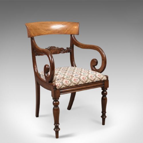 Antique Scroll Arm Chair, Regency Mahogany C.1830