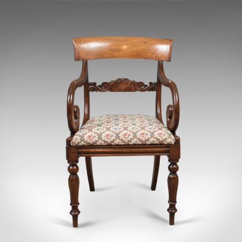 fig 1. Antique Scroll Arm Chair, Regency Mahogany c.1830