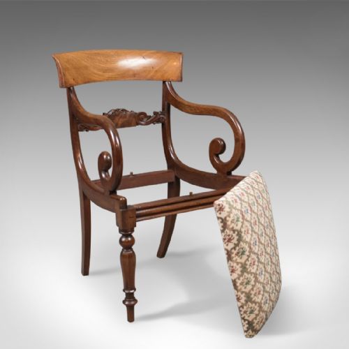fig 4. Antique Scroll Arm Chair, Regency Mahogany c.1830