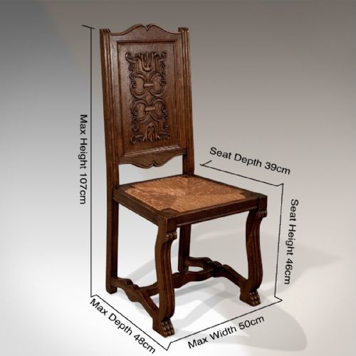 fig 1. Antique Oak Set of 6 French Kitchen Dining Chairs Quality Rush Seats c1910