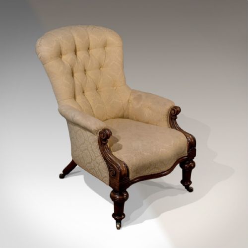 Antique Walnut Armchair Gentlemen's Club Lounge Chair English Victorian C1860