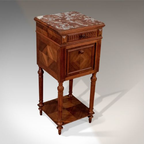 Antique 15" French Bedside Night Stand Pot Cupboard Fine Mahogany & Marble C1900
