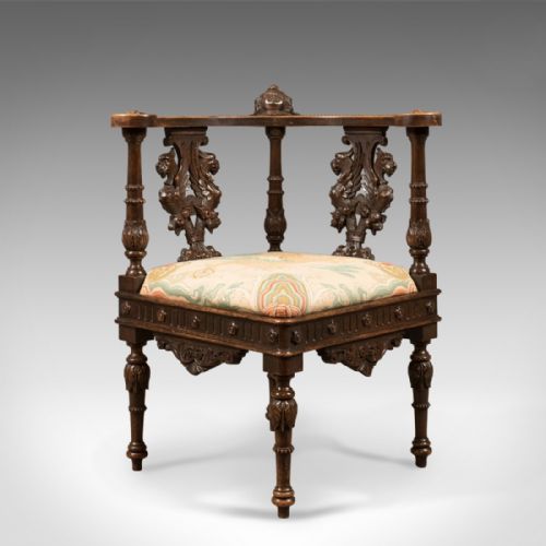Antique Corner Armchair, Carved Victorian Chair C.1870