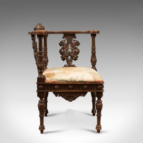 fig 1. Antique Corner Armchair, Carved Victorian Chair c.1870