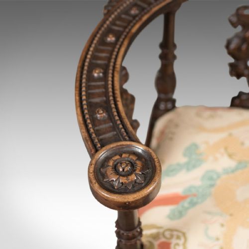 fig 4. Antique Corner Armchair, Carved Victorian Chair c.1870