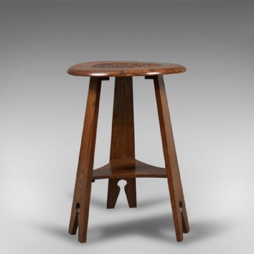fig 1. Arts & Crafts Side Table, Carved Oak, c.1890