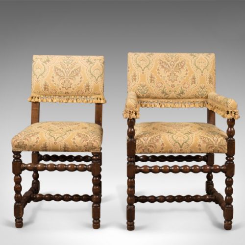 fig 1. Set of 6 Antique Dining Chairs, Edwardian Jacobean Revival
