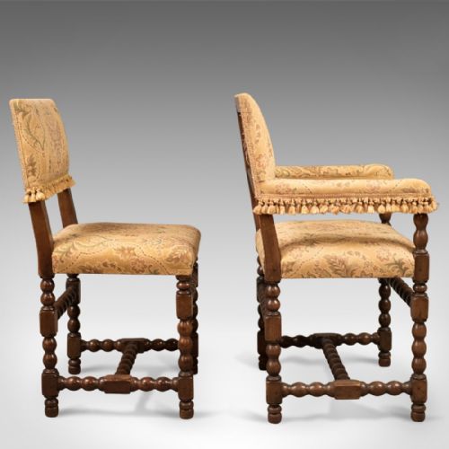 fig 3. Set of 6 Antique Dining Chairs, Edwardian Jacobean Revival