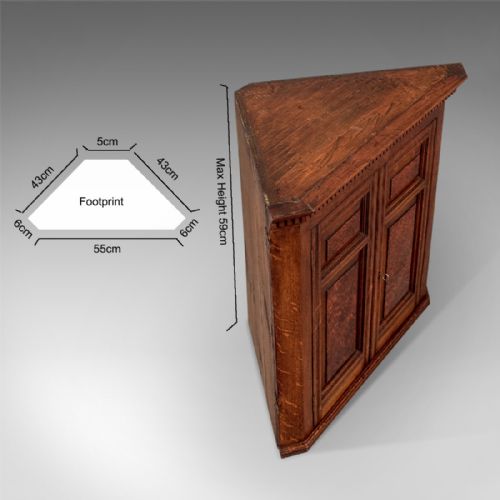 fig 1. Antique Small Corner Wall Cabinet Cupboard Oak & Amboyna English Edwardian c1910