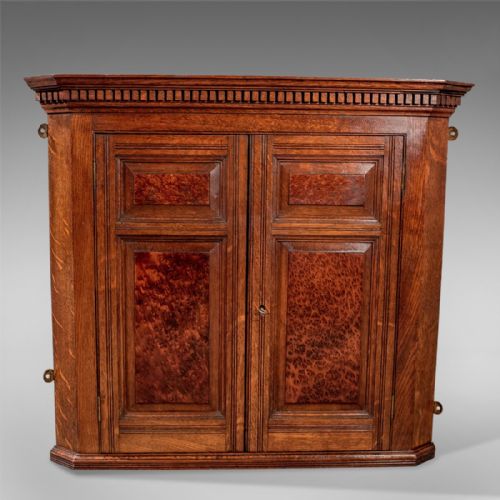 fig 2. Antique Small Corner Wall Cabinet Cupboard Oak & Amboyna English Edwardian c1910