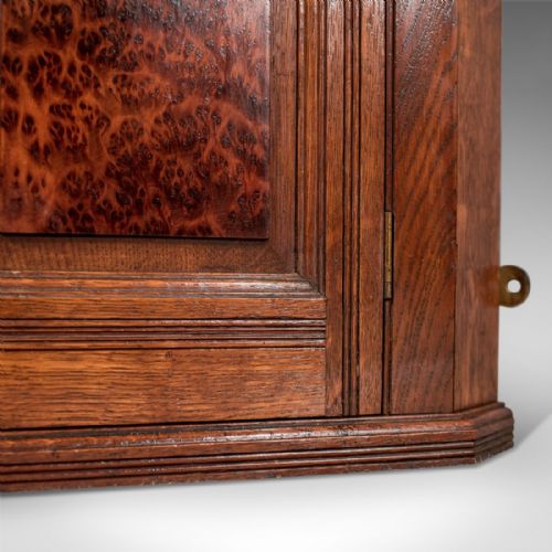fig 3. Antique Small Corner Wall Cabinet Cupboard Oak & Amboyna English Edwardian c1910