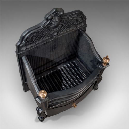 fig 2. Antique Cast Iron Fire Grate Free Standing Basket English Victorian c1900