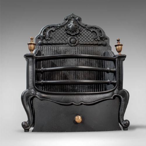 fig 3. Antique Cast Iron Fire Grate Free Standing Basket English Victorian c1900