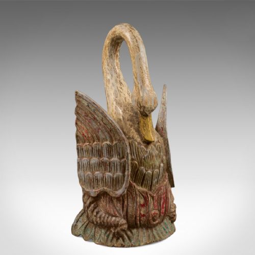 Antique Painted Carved Swan Ornament, Victorian Doorstop