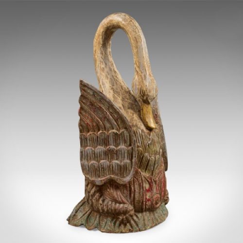 fig 2. Antique Painted Carved Swan Ornament, Victorian Doorstop