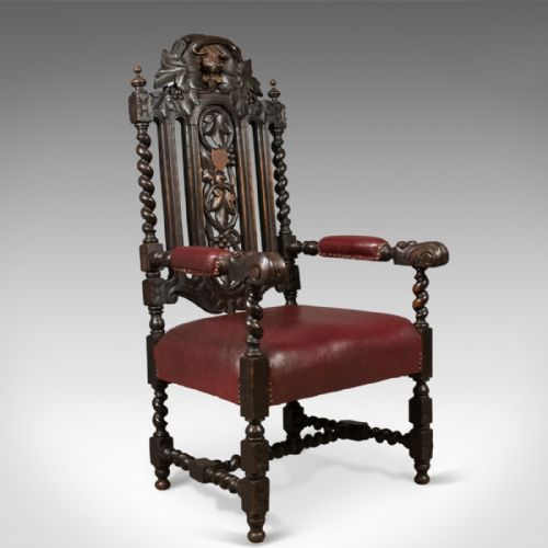 Antique Lodge Chair, George V Oak Armchair 1913