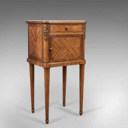 Antique Bedside Cabinet, French Marble Topped Nightstand