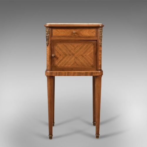 fig 1. Antique Bedside Cabinet, French Marble Topped Nightstand