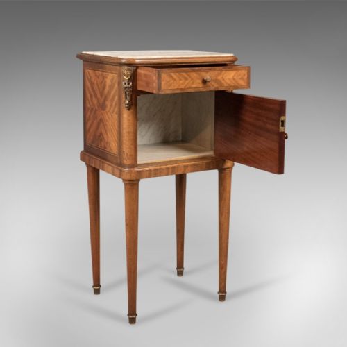 fig 2. Antique Bedside Cabinet, French Marble Topped Nightstand