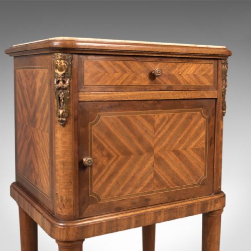 fig 4. Antique Bedside Cabinet, French Marble Topped Nightstand
