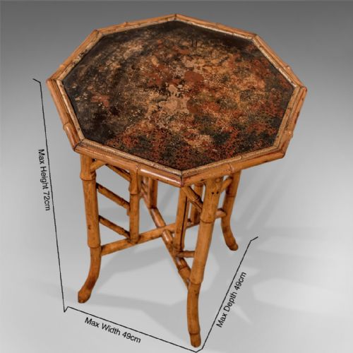 fig 1. Antique Octagonal Oriental Bamboo Lamp Side Table Lacquered Top Victorian c1890