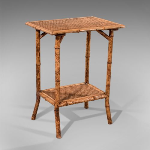 Antique Bamboo Lamp Side Table Oriental Victorian Quality Two Tier C1900
