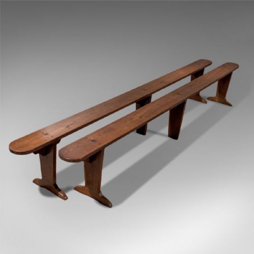 Antique Pair of Very Long 9' Oak Benches Pew Seats Quality French Country C1900
