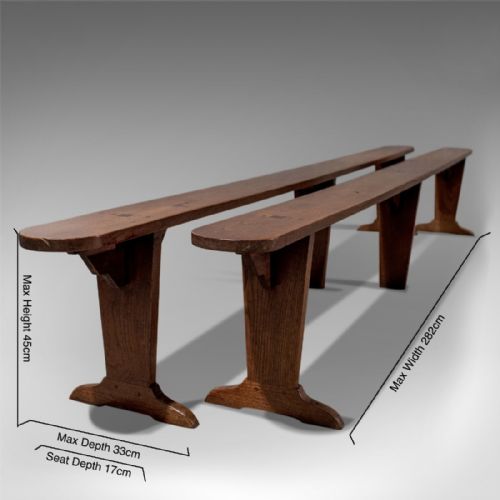 fig 1. Antique Pair of Very Long 9' Oak Benches Pew Seats Quality French Country c1900