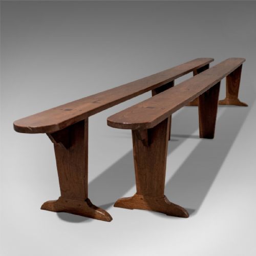 fig 3. Antique Pair of Very Long 9' Oak Benches Pew Seats Quality French Country c1900