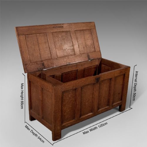fig 1. Antique Oak English Coffer Storage Chest Trunk Quality Georgian c1750