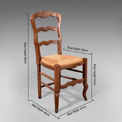 fig 1. Antique French Oak Country Kitchen Dining Chairs Set 6 Quality Rush Seats c1900