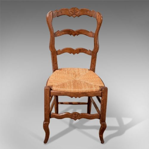 fig 2. Antique French Oak Country Kitchen Dining Chairs Set 6 Quality Rush Seats c1900