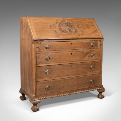 Antique Bureau, Victorian Walnut Desk, C.1900