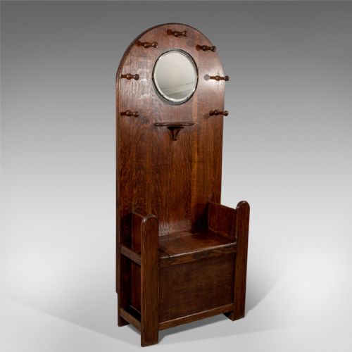 Antique Oak Hall Stand Umbrella Stick Coat Rack English Art Deco C1930