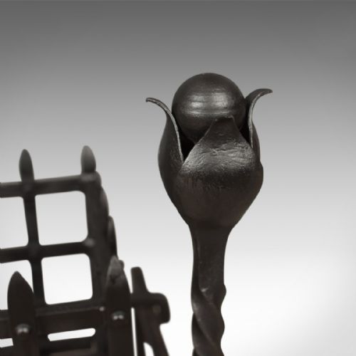 fig 3. Antique Fire Basket, Large Victorian Iron Grate on Andirons c.1900