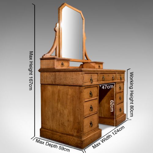 fig 1. Antique Oak Gothic Dressing Table Vanity Chest Quality English Victorian c1880