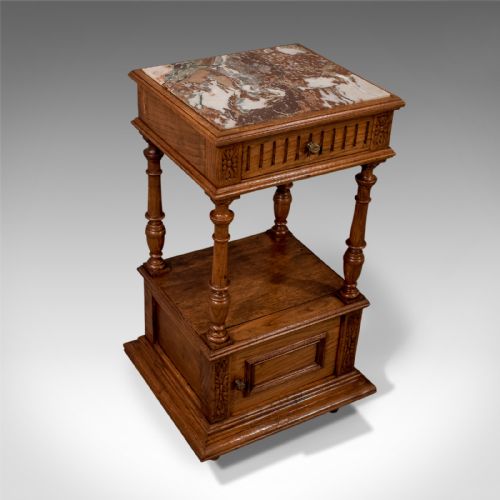 Antique Quality Marble Oak French Bedside Cabinet Night Stand Pot Cupboard C1900
