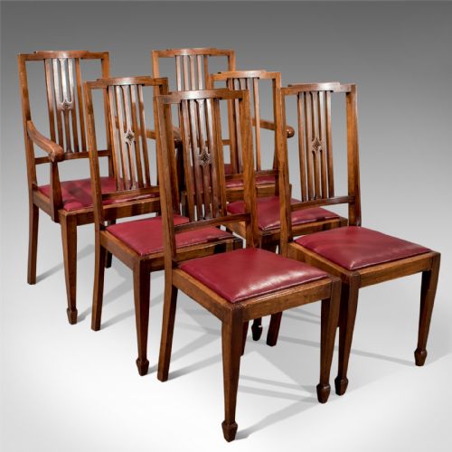 Antique Set 6 Mahogany & Leather Dining Chairs Sheraton English Edwardian C1910
