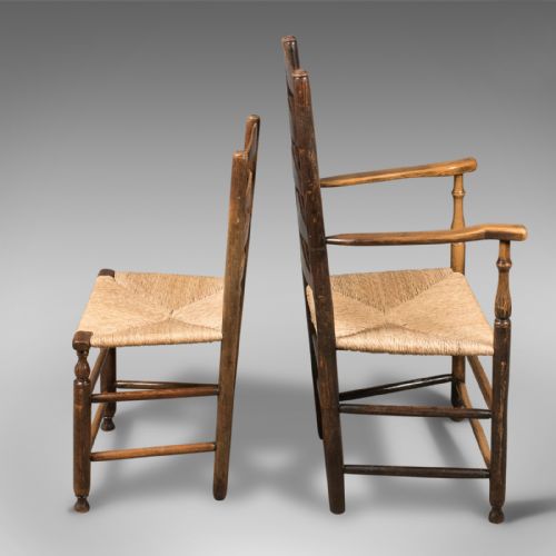 fig 2. Set of 8 Antique Dining Chairs, English, Ladderbacks, Shaker c.1850