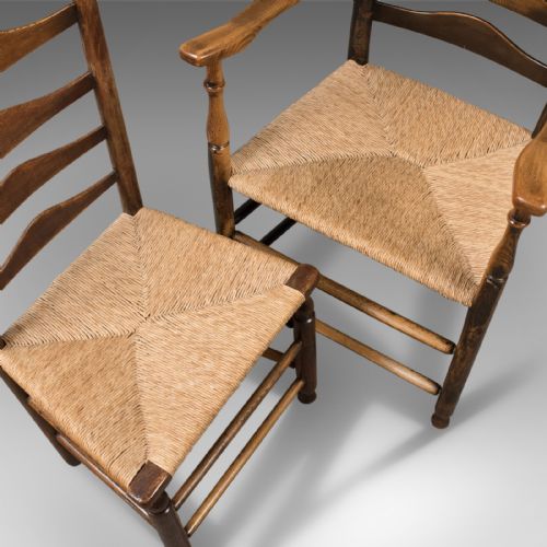 fig 4. Set of 8 Antique Dining Chairs, English, Ladderbacks, Shaker c.1850