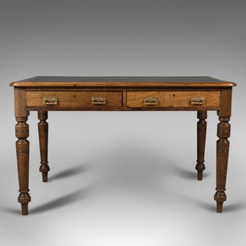 fig 1. Antique Desk, Victorian Writing Table, English, Oak c.1880
