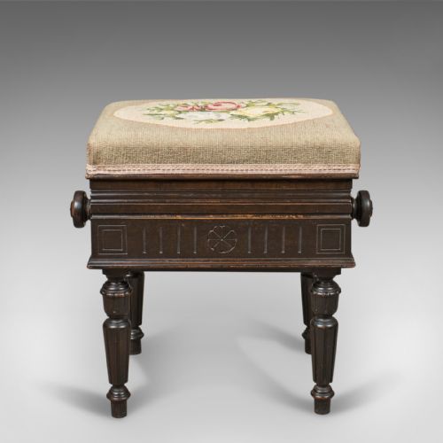 fig 2. Adjustable Antique Piano Music Stool, English, Brooks Ltd, Victorian c.1880