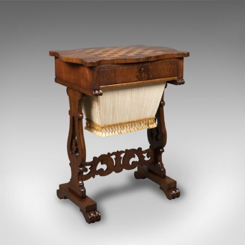 Antique Work Table, Victorian, Sewing, Chess, English C.1860