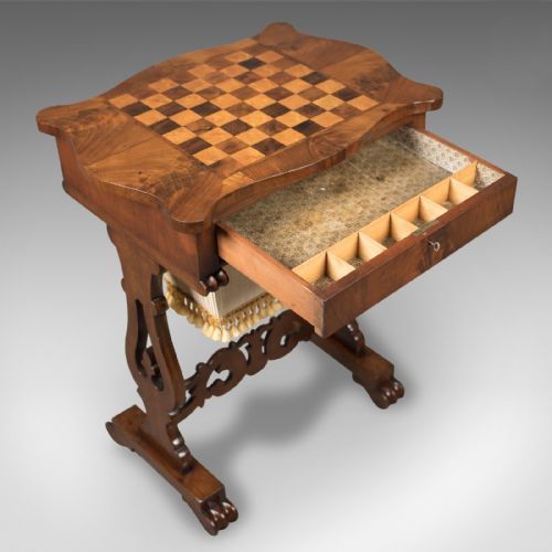 fig 1. Antique Work Table, Victorian, Sewing, Chess, English c.1860