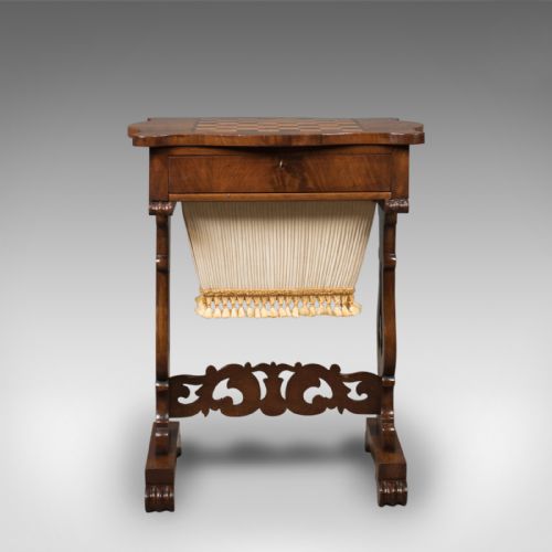 fig 2. Antique Work Table, Victorian, Sewing, Chess, English c.1860