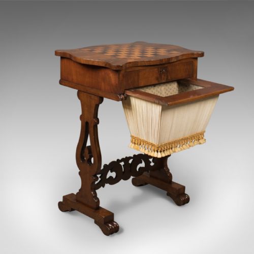 fig 4. Antique Work Table, Victorian, Sewing, Chess, English c.1860