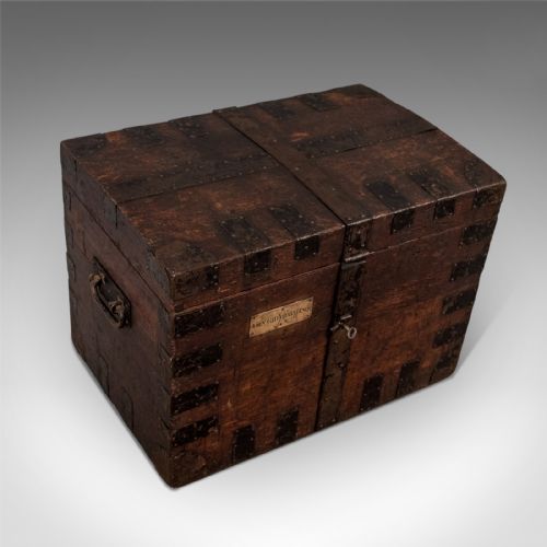 Antique English Oak Silver Chest Shipping Storage Trunk - Lambert London C1830
